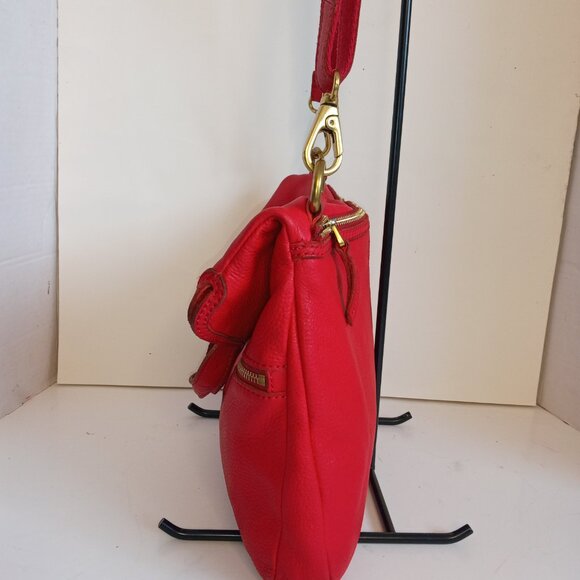 Vintage FOSSIL Fold-over Convertible Crossbody Bag Lipstick Red Pebbled Leather - Picture 5 of 15